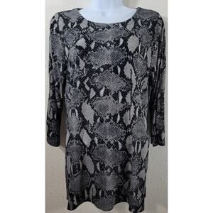 Susan Graver Black Gray Embellished Liquid Knit Top Small Lightweight Soft Flowy